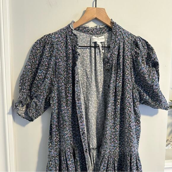 Apiece Apart Blue Floral Cotton Snap Button Front Mini Dress Medium - Picture 8 of 10